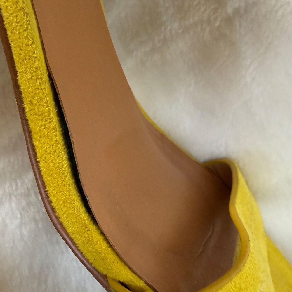Nine West Yellow Suede Ankle Strap Block Heel Sandals - Picture 6 of 9